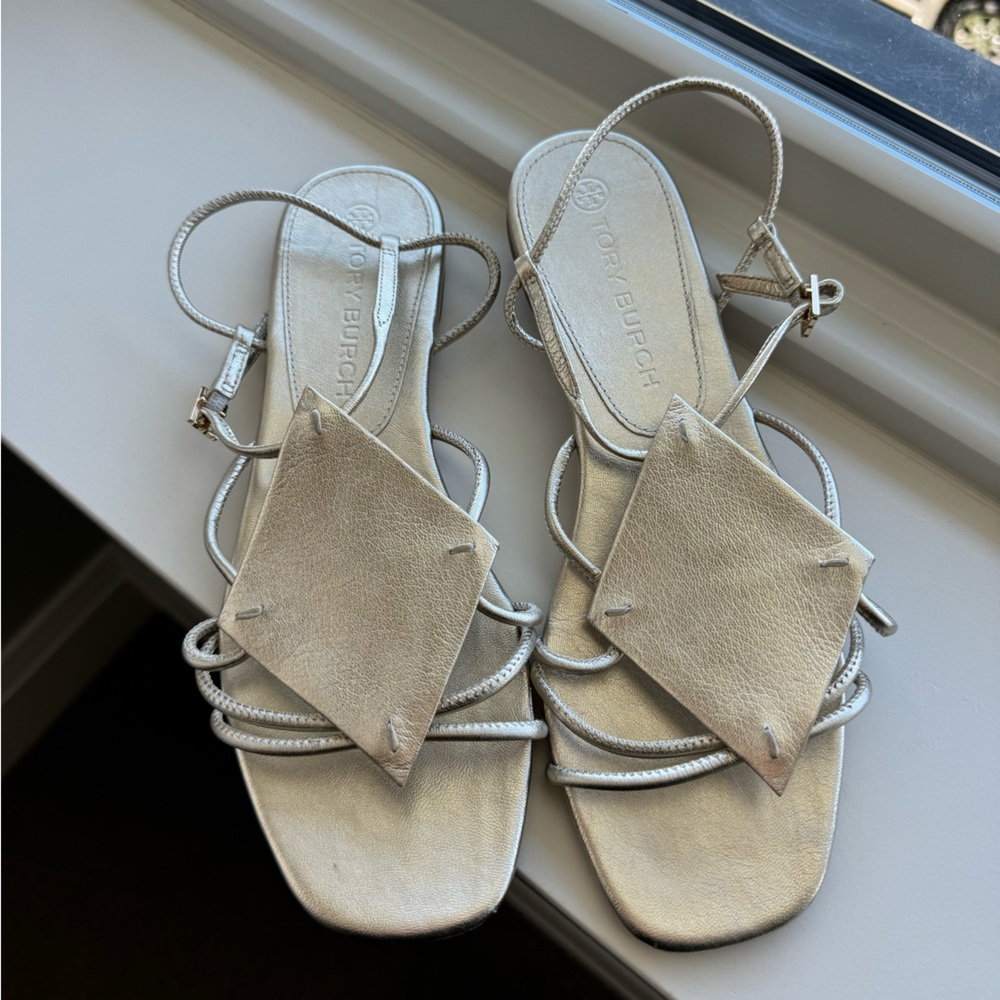 Tory Burch Metallic Silver Strappy Sandals